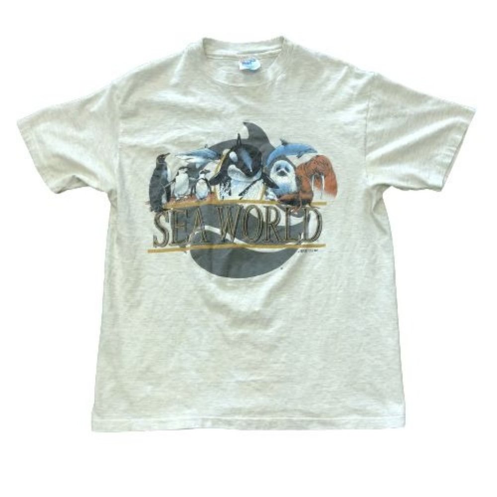 Vintage Pre-Owned Sea World Animal Grey T-Shirt - Size Large